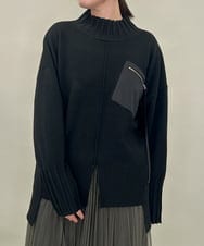 ZMFAE80089 al'aise modulation(アレーズモジュレーション) 異素材ポケットニットプルオーバー ブラック