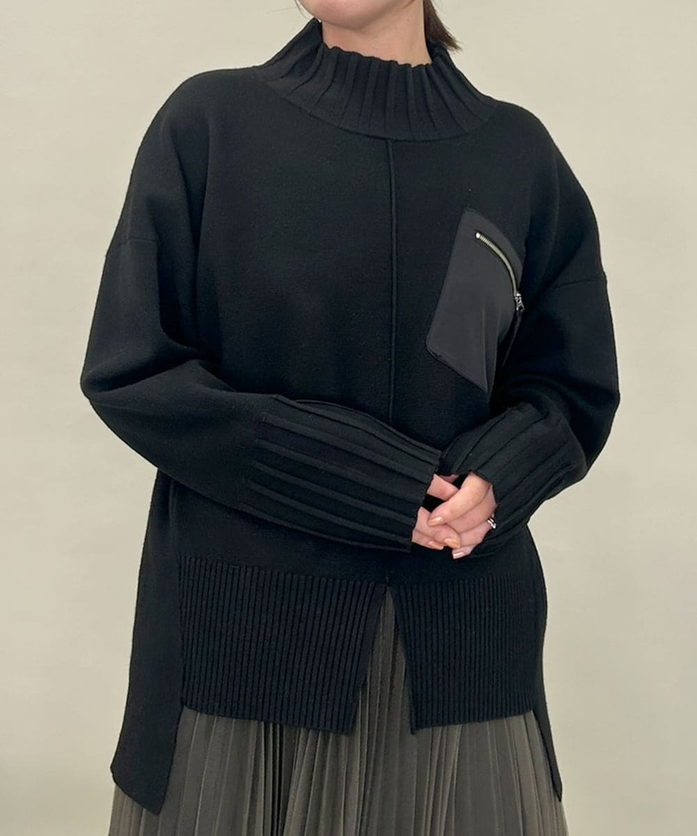 ZMFAE80089 al'aise modulation(アレーズモジュレーション) 異素材ポケットニットプルオーバー ブラック