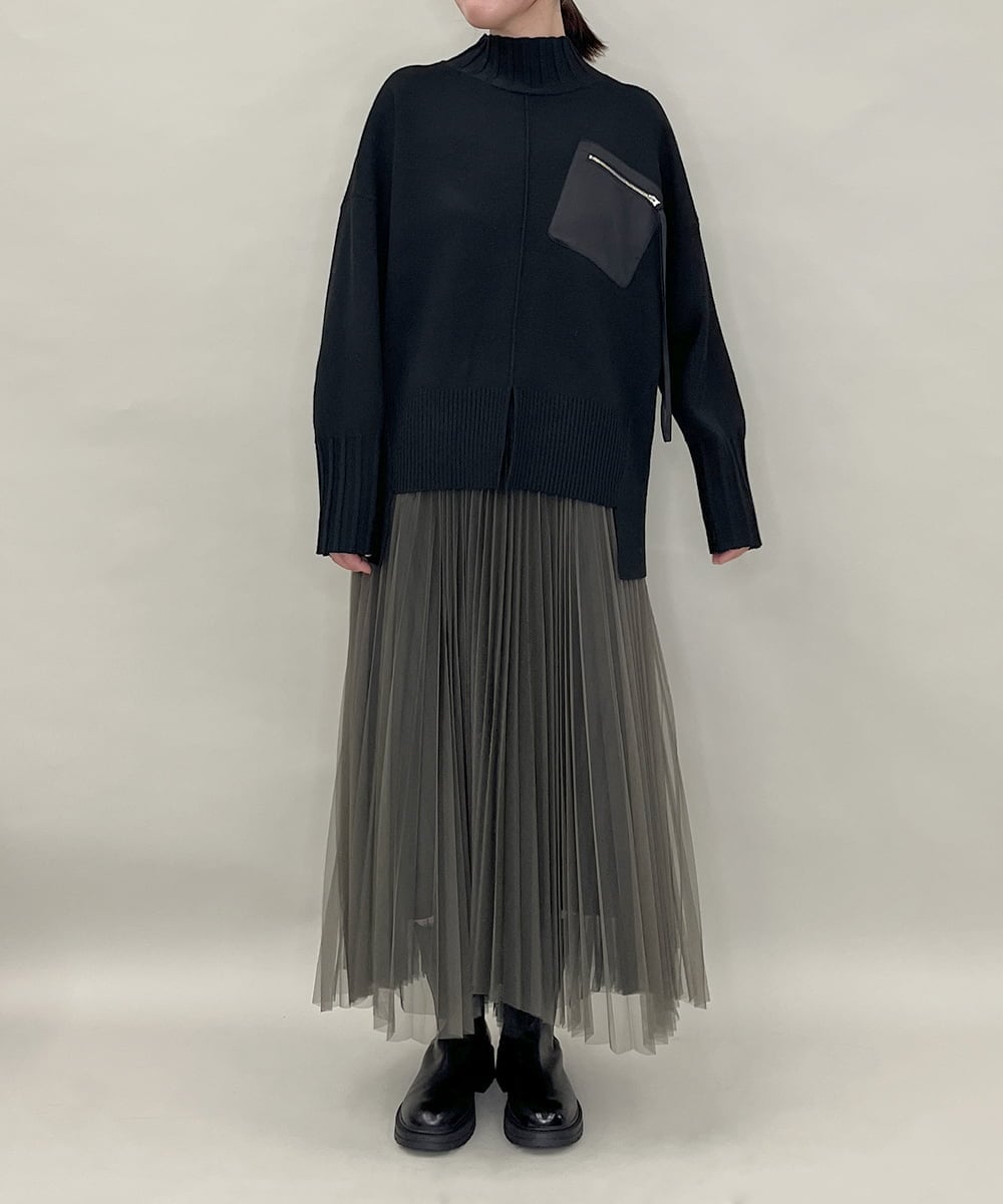 ZMFAE80089 al'aise modulation(アレーズモジュレーション) 異素材ポケットニットプルオーバー ブラック