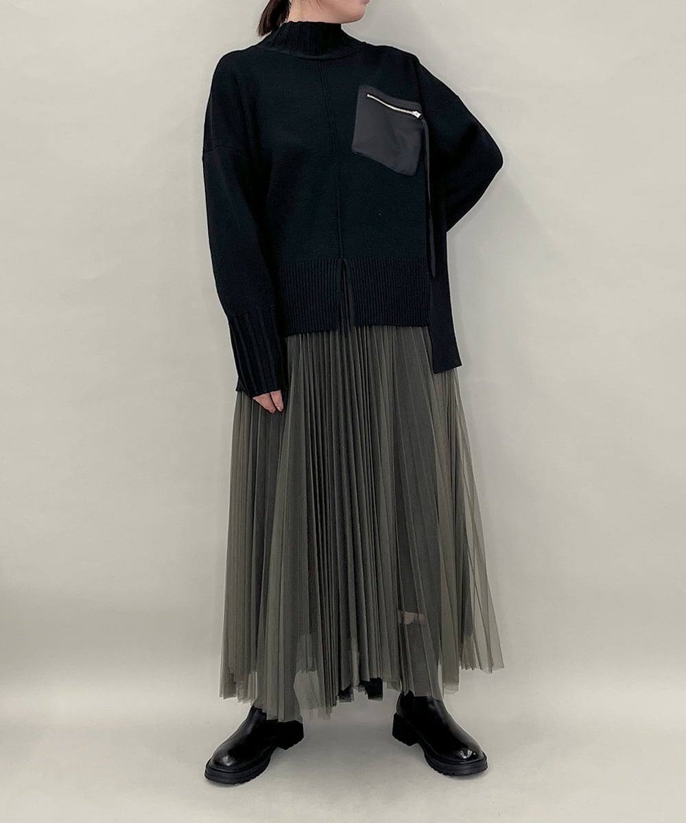 ZMFAE80089 al'aise modulation(アレーズモジュレーション) 異素材ポケットニットプルオーバー ブラック