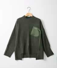 ZMFAE80089 al'aise modulation(アレーズモジュレーション) 異素材ポケットニットプルオーバー カーキ