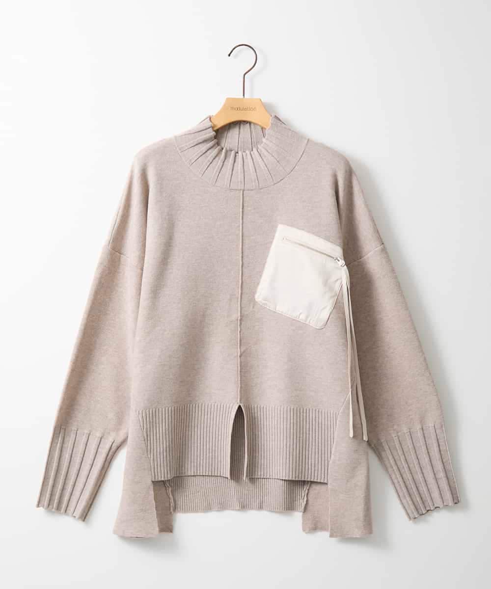 ZMFAE80089 al'aise modulation(アレーズモジュレーション) 異素材ポケットニットプルオーバー ベージュ