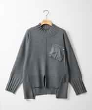 ZMFAE80089 al'aise modulation(アレーズモジュレーション) 異素材ポケットニットプルオーバー ダークグレー