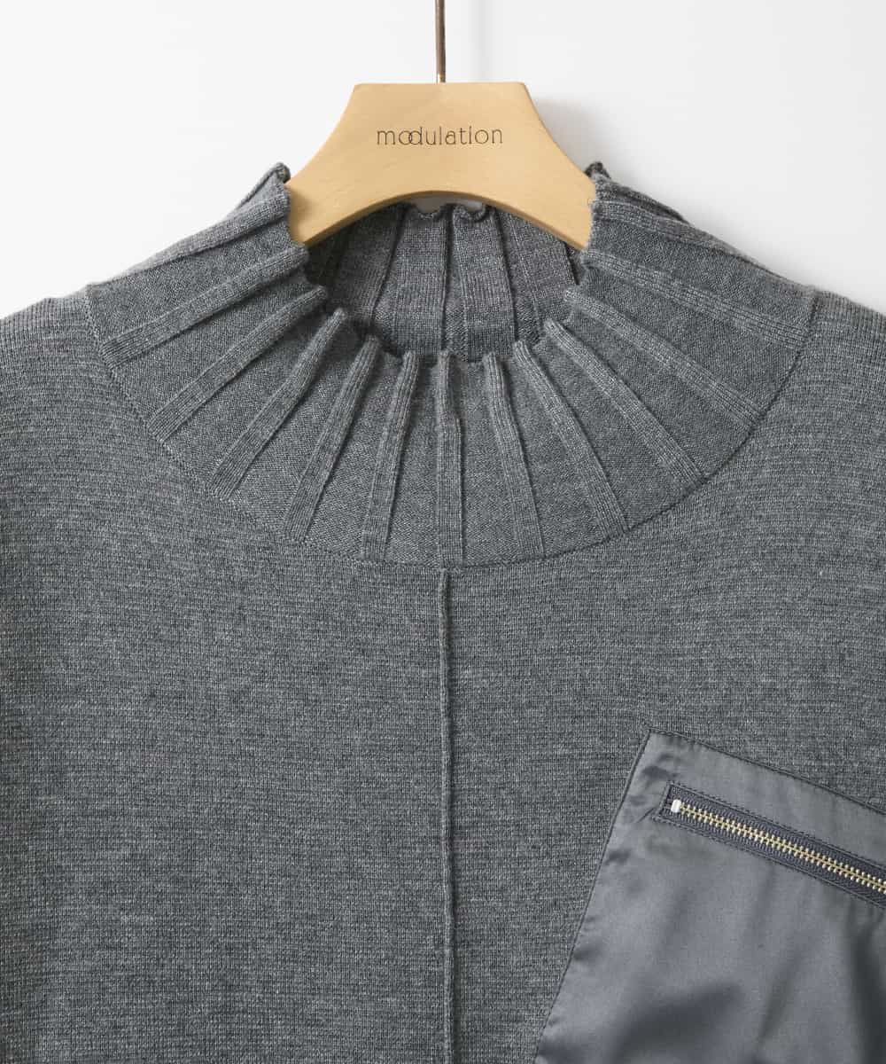ZMFAE80089 al'aise modulation(アレーズモジュレーション) 異素材ポケットニットプルオーバー ダークグレー