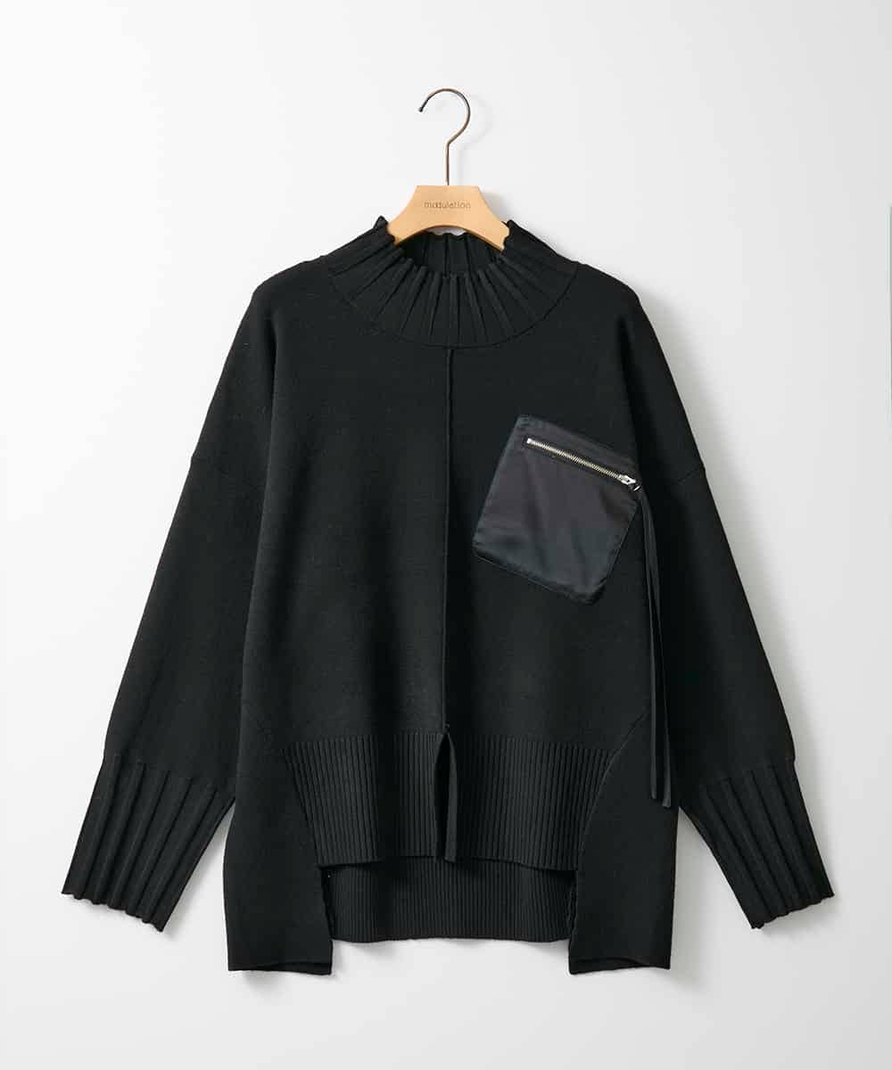 ZMFAE80089 al'aise modulation(アレーズモジュレーション) 異素材ポケットニットプルオーバー ブラック