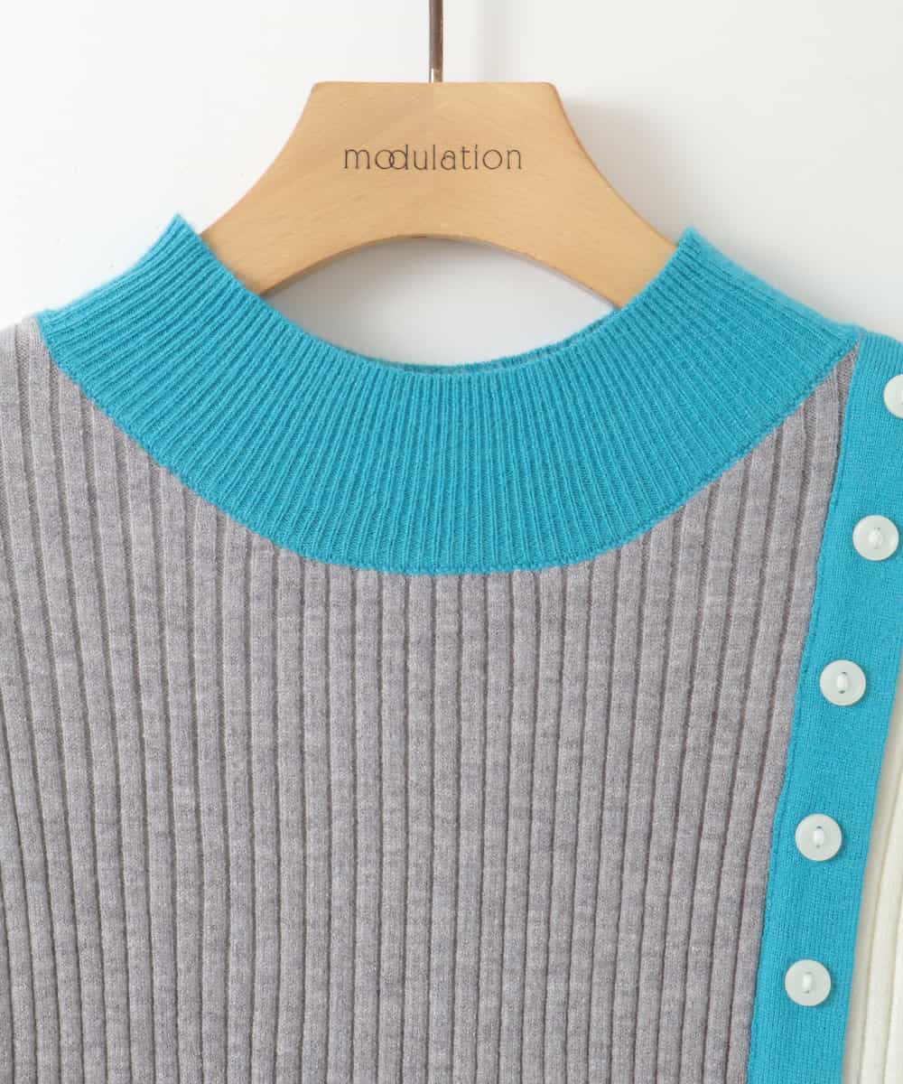 ZMFAH29069 al'aise modulation(アレーズモジュレーション) 【吸湿発熱/毛玉防止加工】アシンメトリーカラーリブニット グレー