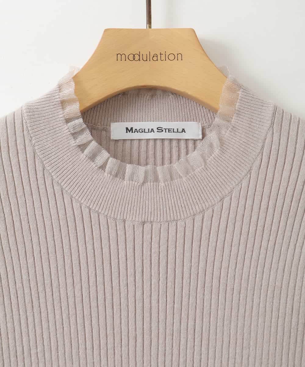 ZMFAH32099 al'aise modulation(アレーズモジュレーション) 【洗える】フリルポイントリブニットプルオーバー ライトグレー