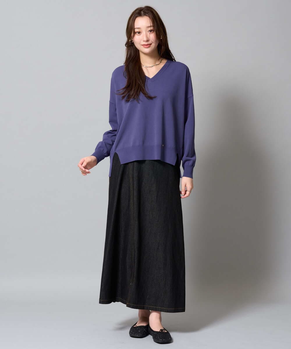 ZMFAH36110 al'aise modulation(アレーズモジュレーション) 【洗える】オーバーサイズVネックニットプルオーバー パープル