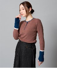 ZMFAH37099 al'aise modulation(アレーズモジュレーション) 配色アクセントリブカットソー ベージュ