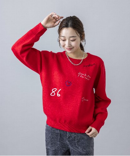 ZMFAH41140 al'aise modulation 【洗える】ロゴ刺繍アクセントニットプルオーバー
