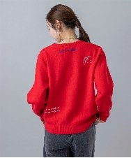 ZMFAH41140 al'aise modulation(アレーズモジュレーション) 【洗える】ロゴ刺繍アクセントニットプルオーバー レッド