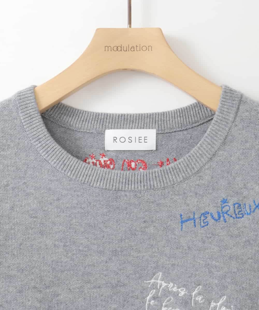 ZMFAH41140 al'aise modulation(アレーズモジュレーション) 【洗える】ロゴ刺繍アクセントニットプルオーバー グレー