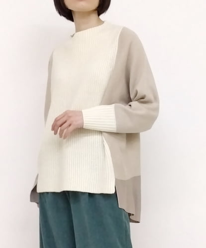 ZMFAT37128  【抗菌・防臭】切り替え配色ニットプルオーバー