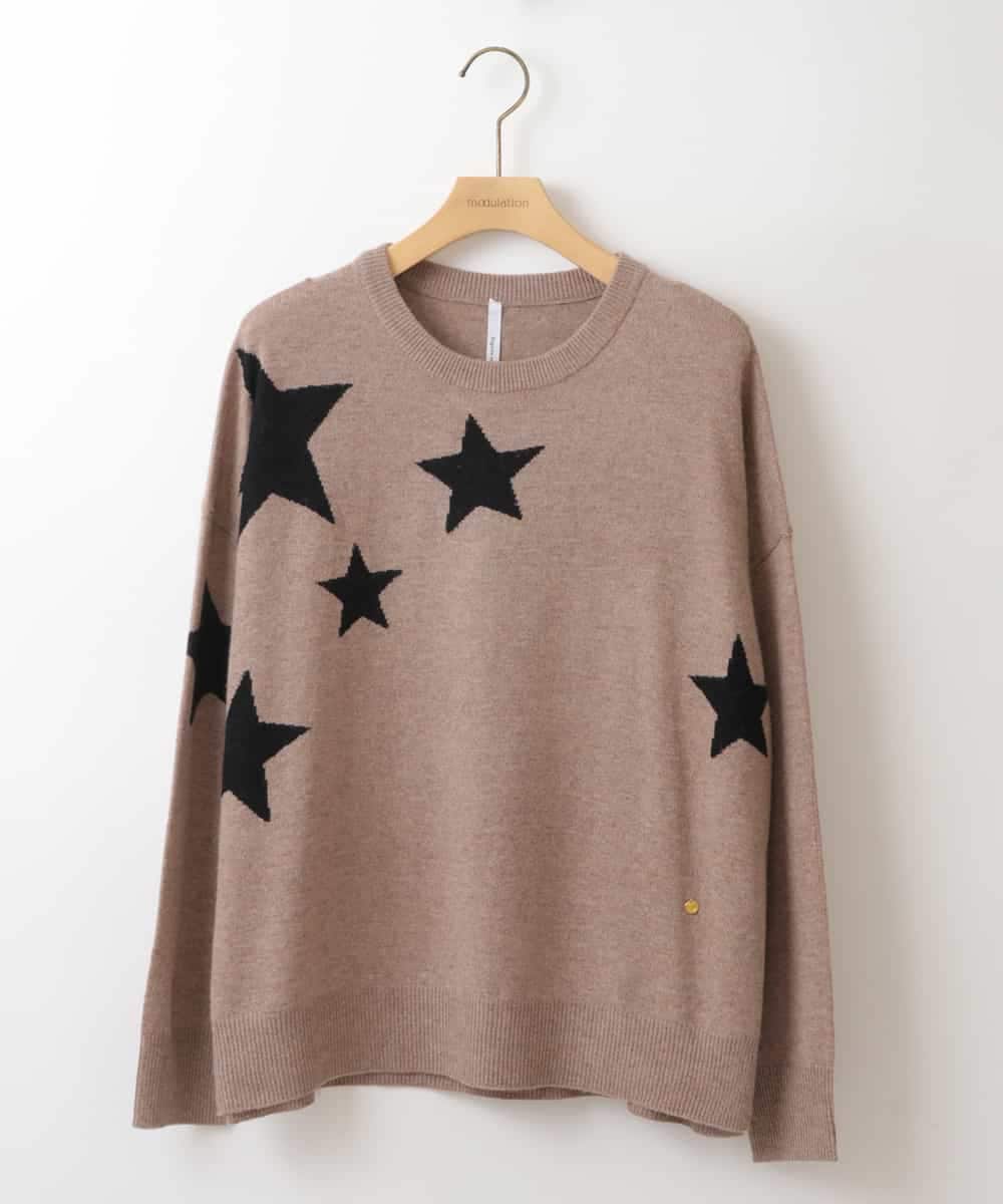 ZMFAT39140 al'aise modulation(アレーズモジュレーション) 星柄インターシャニットプルオーバー ベージュ