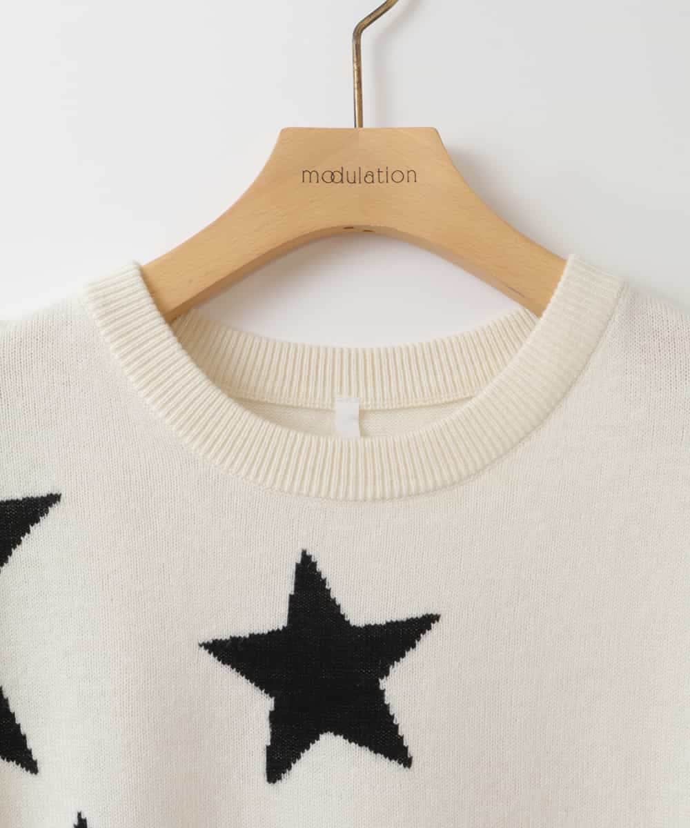 ZMFAT39140 al'aise modulation(アレーズモジュレーション) 星柄インターシャニットプルオーバー ホワイト
