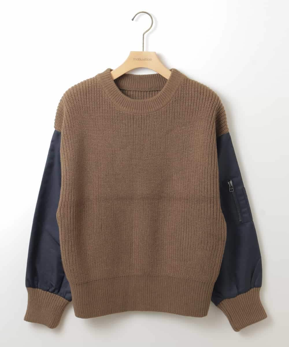 ZMFAW02139 al'aise modulation(アレーズモジュレーション) MA-1風ニットプルオーバー ブラウン