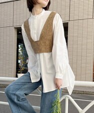 ZMFAW62168 al'aise modulation(アレーズモジュレーション) 【セットアイテム】クロップド ベスト＆バンドカラーブラウス マスタード×ホワイト