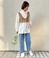 ZMFAW62168 al'aise modulation(アレーズモジュレーション) 【セットアイテム】クロップド ベスト＆バンドカラーブラウス マスタード×ホワイト