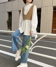 ZMFAW62168 al'aise modulation(アレーズモジュレーション) 【セットアイテム】クロップド ベスト＆バンドカラーブラウス マスタード×ホワイト