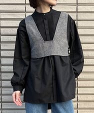 ZMFAW62168 al'aise modulation(アレーズモジュレーション) 【セットアイテム】クロップド ベスト＆バンドカラーブラウス ライトグレー×ブラック