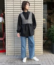 ZMFAW62168 al'aise modulation(アレーズモジュレーション) 【セットアイテム】クロップド ベスト＆バンドカラーブラウス ライトグレー×ブラック