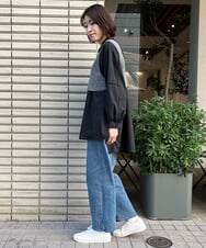 ZMFAW62168 al'aise modulation(アレーズモジュレーション) 【セットアイテム】クロップド ベスト＆バンドカラーブラウス ライトグレー×ブラック