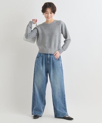 ZMFCB21140 al'aise modulation 【洗える】ビジューアクセントリブニット