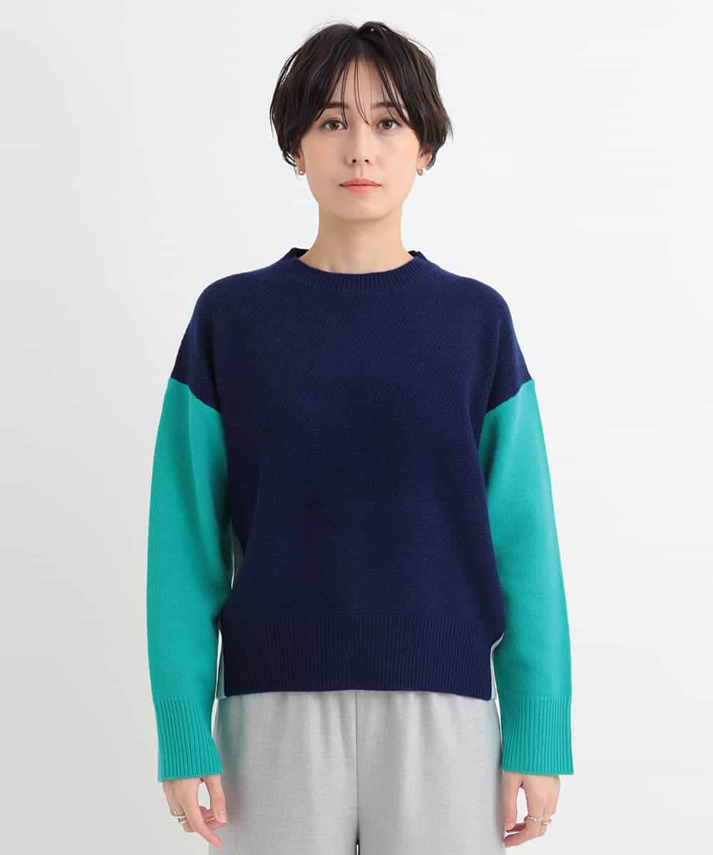 ZMFCB39159 al'aise modulation(アレーズモジュレーション) 配色切り替えデザインニット ネイビー