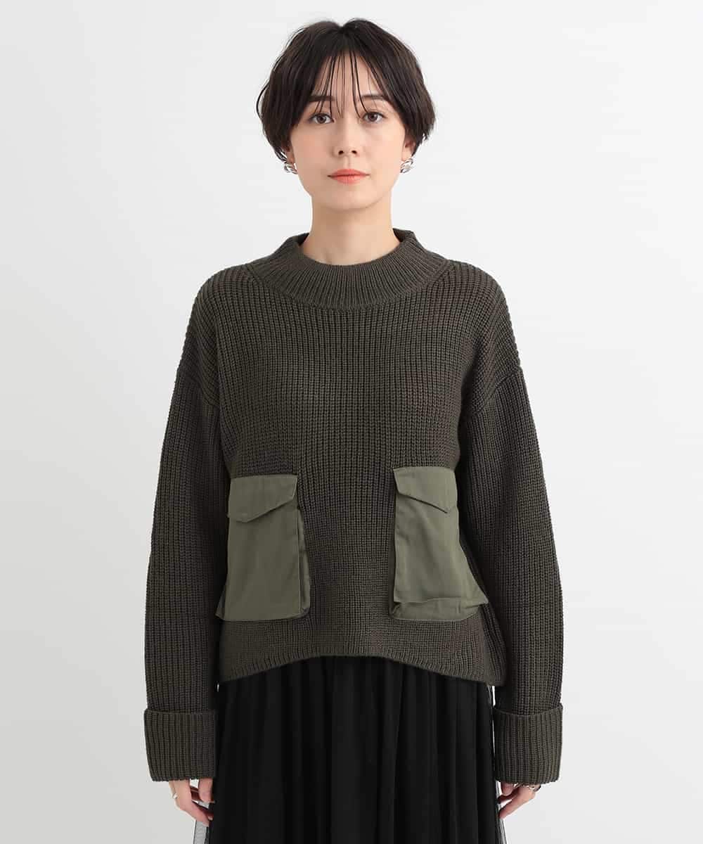 ZMFCB85108 al'aise modulation(アレーズモジュレーション) 異素材ポケットドッキングニットプルオーバー カーキ