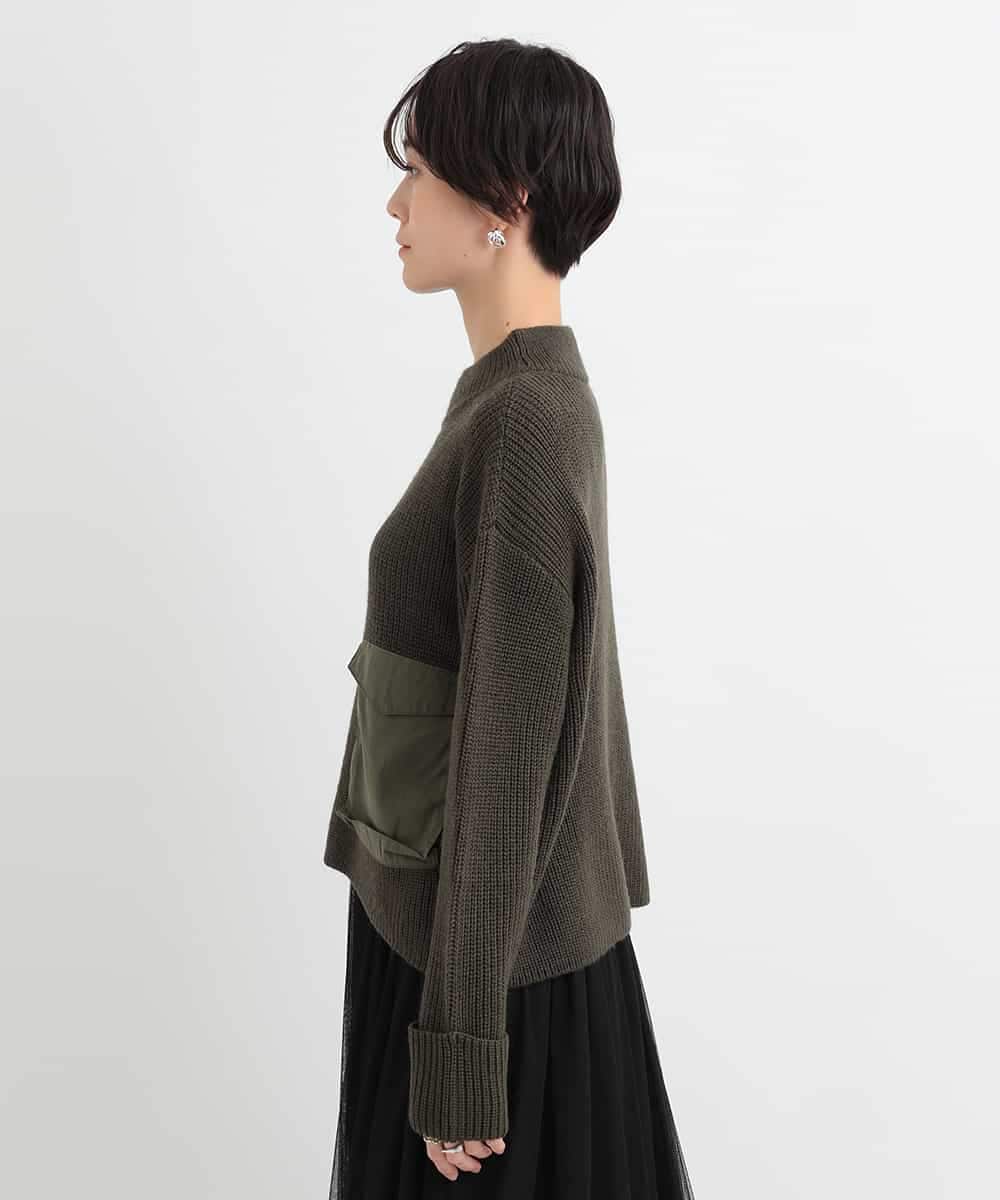 ZMFCB85108 al'aise modulation(アレーズモジュレーション) 異素材ポケットドッキングニットプルオーバー カーキ