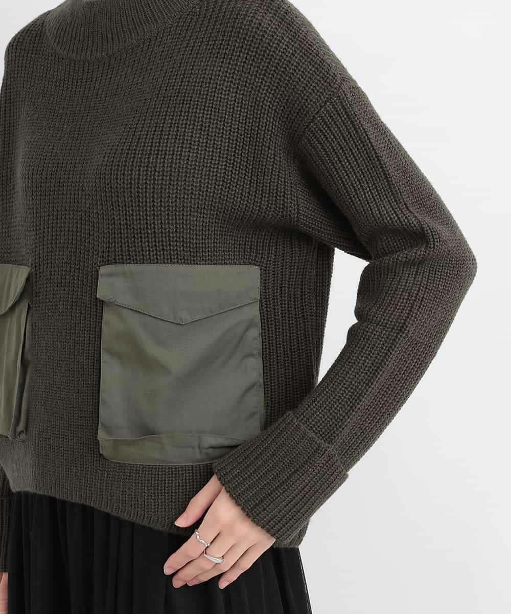 ZMFCB85108 al'aise modulation(アレーズモジュレーション) 異素材ポケットドッキングニットプルオーバー カーキ