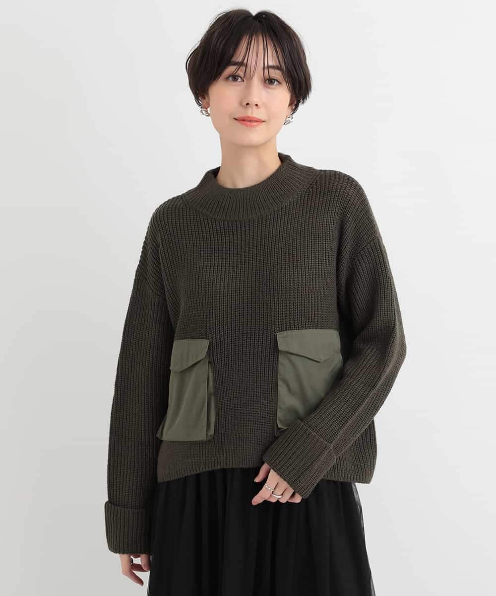 ZMFCB85108 al'aise modulation(アレーズモジュレーション) 異素材ポケットドッキングニットプルオーバー カーキ