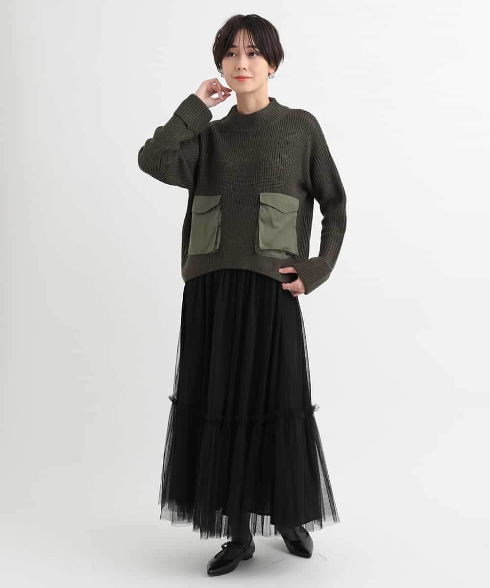 ZMFCB85108 al'aise modulation(アレーズモジュレーション) 異素材ポケットドッキングニットプルオーバー カーキ
