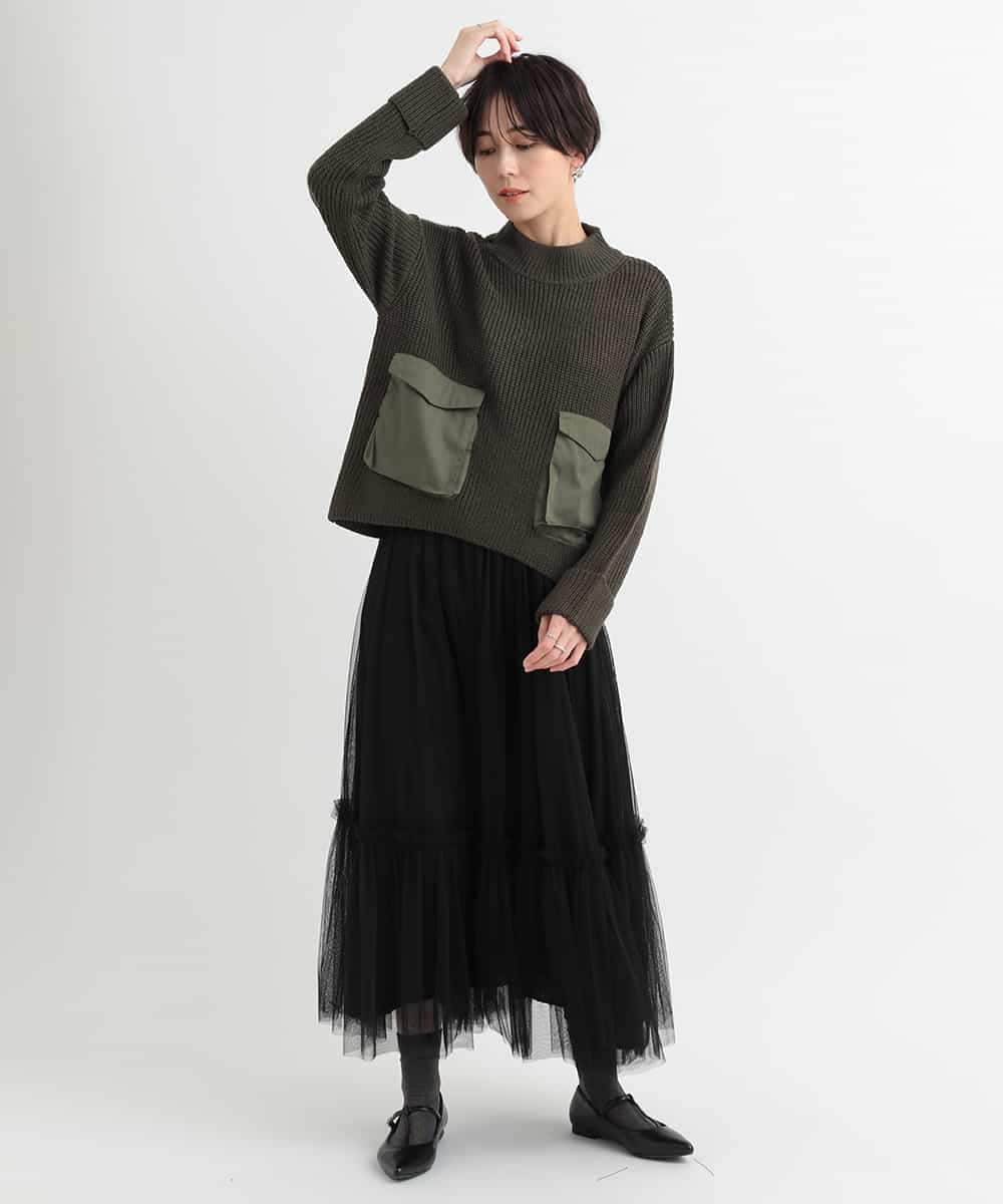 ZMFCB85108 al'aise modulation(アレーズモジュレーション) 異素材ポケットドッキングニットプルオーバー カーキ