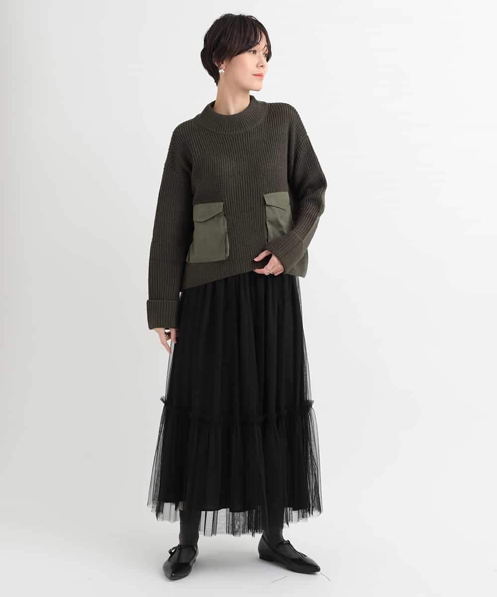 ZMFCB85108 al'aise modulation(アレーズモジュレーション) 異素材ポケットドッキングニットプルオーバー カーキ