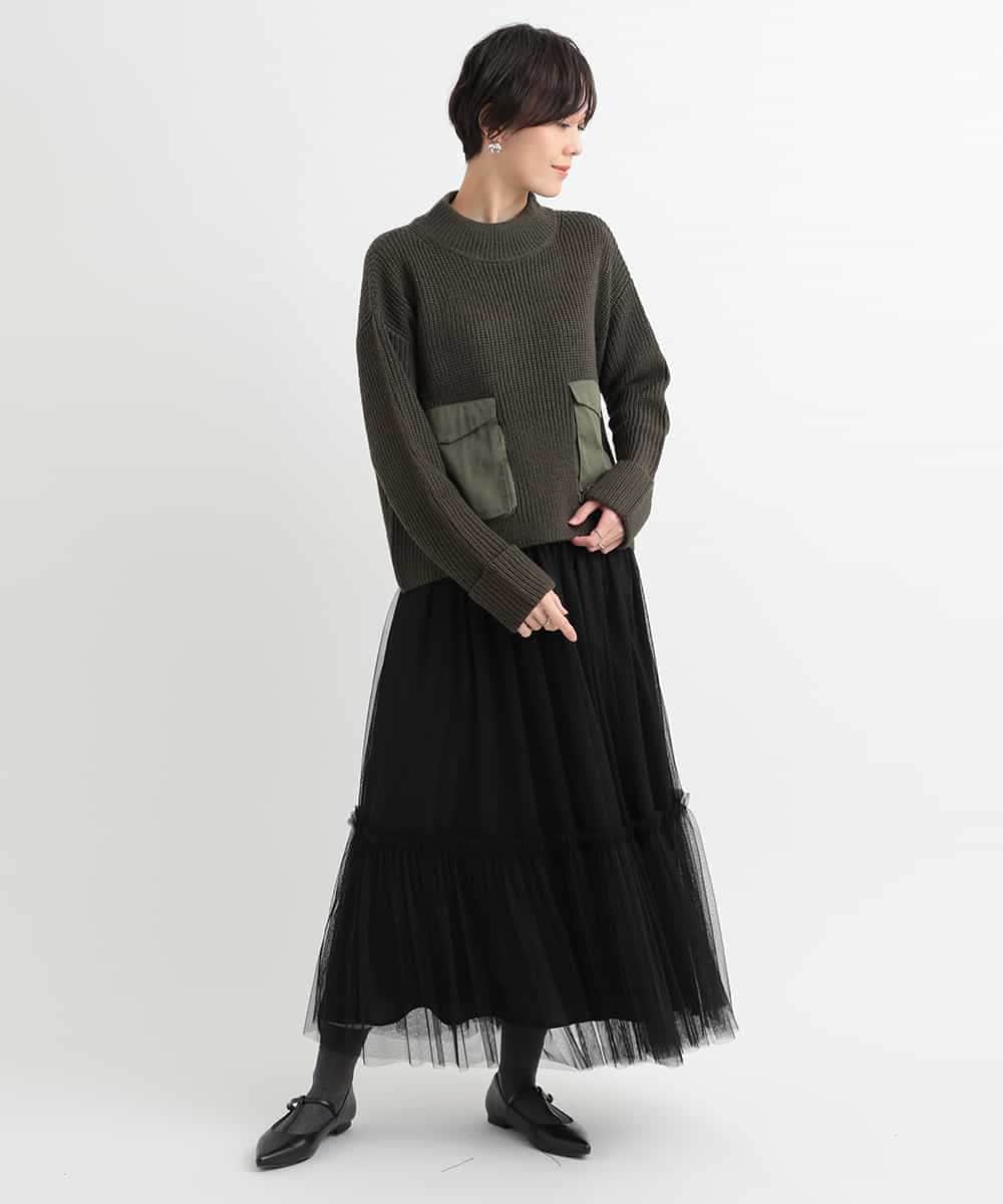 ZMFCB85108 al'aise modulation(アレーズモジュレーション) 異素材ポケットドッキングニットプルオーバー カーキ