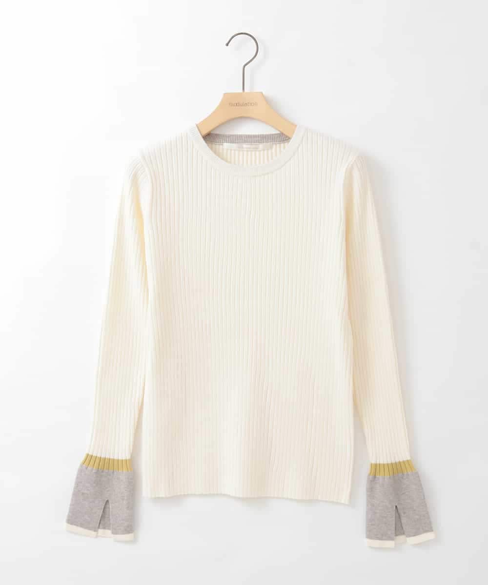 ZMFCE01069 al'aise modulation 【洗える】袖口フレア配色リブニット