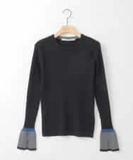 ZMFCE01069 al'aise modulation(アレーズモジュレーション) 【洗える】袖口フレア配色リブニット ブラック