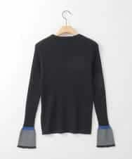 ZMFCE01069 al'aise modulation(アレーズモジュレーション) 【洗える】袖口フレア配色リブニット ブラック