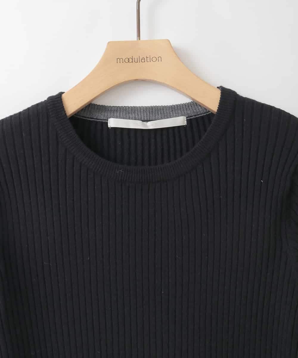 ZMFCE01069 al'aise modulation(アレーズモジュレーション) 【洗える】袖口フレア配色リブニット ブラック