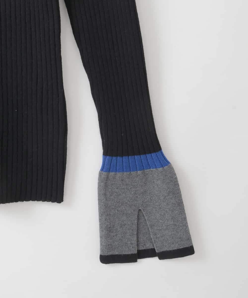 ZMFCE01069 al'aise modulation(アレーズモジュレーション) 【洗える】袖口フレア配色リブニット ブラック