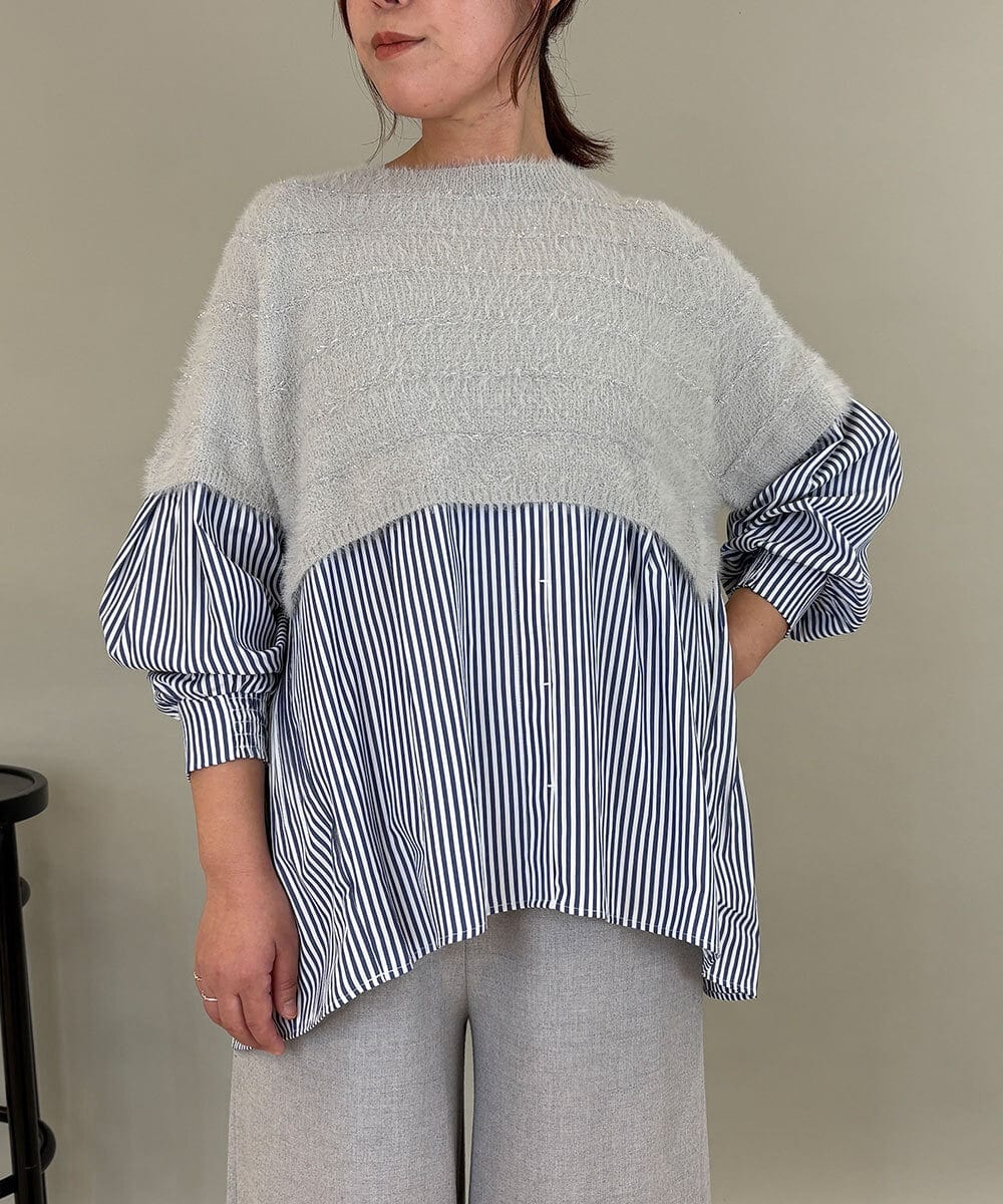 ZMFCE03128 al'aise modulation(アレーズモジュレーション) 【洗える】ニットレイヤードブラウス ライトグレー