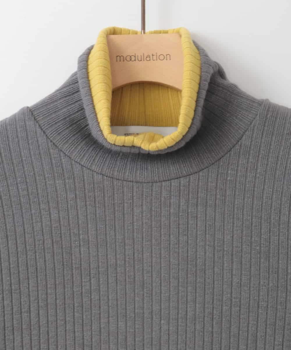 ZMFCE05089 al'aise modulation(アレーズモジュレーション) 配色切り替えリブハイネックプルオーバー ダークグレー