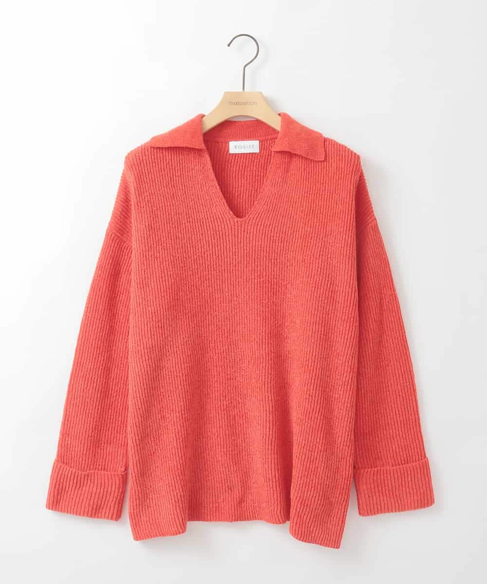 ZMFCE07120 al'aise modulation 衿付きVネックモールヤーンプルオーバー