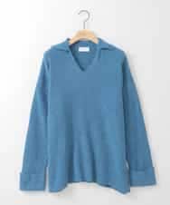 ZMFCE07120 al'aise modulation(アレーズモジュレーション) 衿付きVネックモールヤーンプルオーバー ブルー