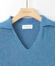 ZMFCE07120 al'aise modulation(アレーズモジュレーション) 衿付きVネックモールヤーンプルオーバー ブルー