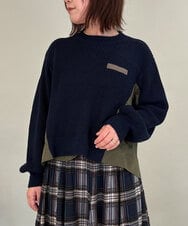 ZMFCE08160 al'aise modulation(アレーズモジュレーション) 【洗える】異素材MIXニットプルオーバー ネイビー