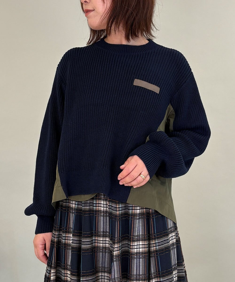 ZMFCE08160 al'aise modulation(アレーズモジュレーション) 【洗える】異素材MIXニットプルオーバー ネイビー