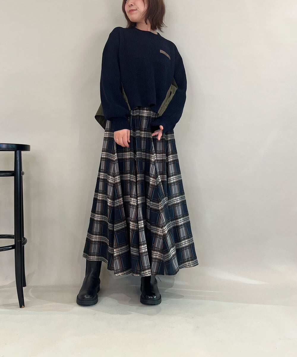 ZMFCE08160 al'aise modulation(アレーズモジュレーション) 【洗える】異素材MIXニットプルオーバー ネイビー