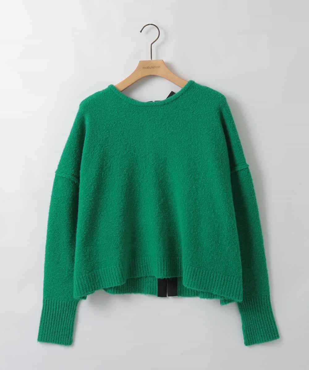 ZMFCE09140 al'aise modulation(アレーズモジュレーション) 【洗える】バックリボンニットプルオーバー グリーン